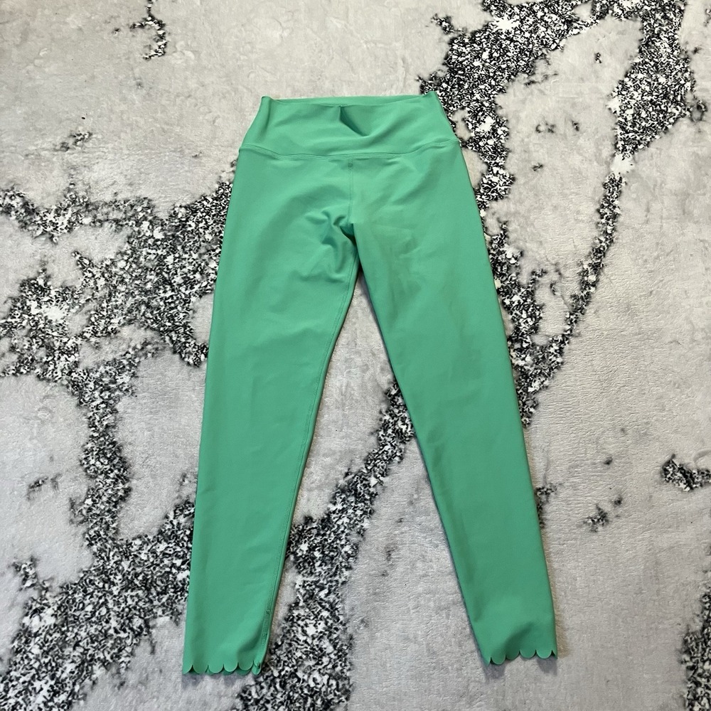 Aqua Athletic Leggings‎ Womens Size Small Green Scalloped Hem